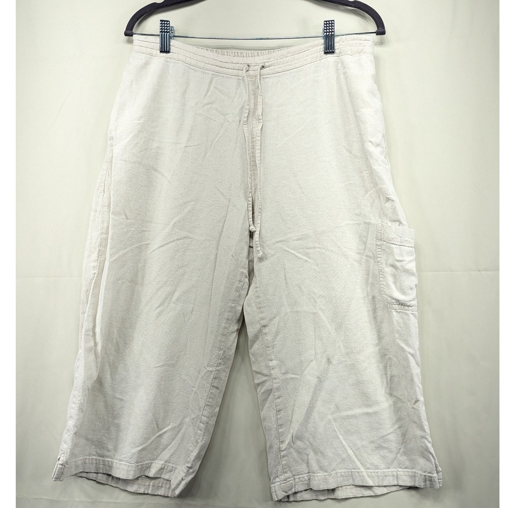 Coldwater Creek Linen Blend Wide Leg Cropped Pants PL Beige Drawstring Casual